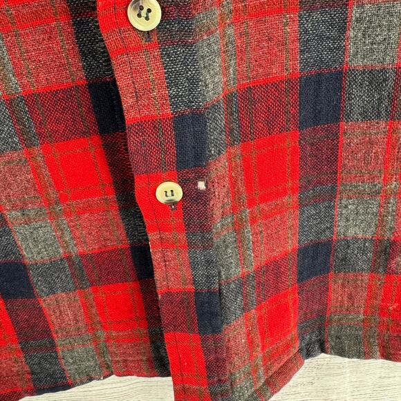 Briggs Quilt Lined Wool Button Down Shirt Shacket Mens Large Red Gray Plaid - Picture 7 of 13